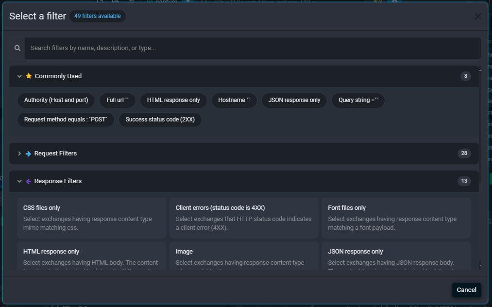 New filter creation UI with suggestive search