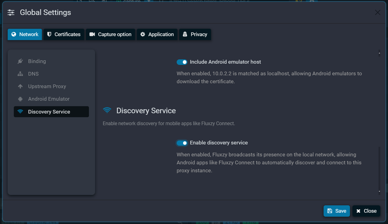 Enable discovery service with Fluxzy Desktop