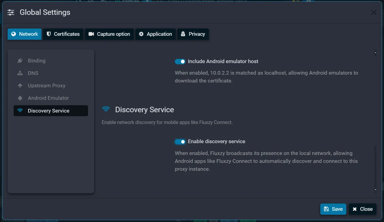 Enable discovery service with Fluxzy Desktop