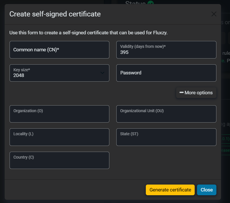 Create a new certificate dialog box