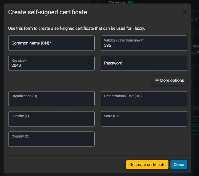 Create a new certificate dialog box