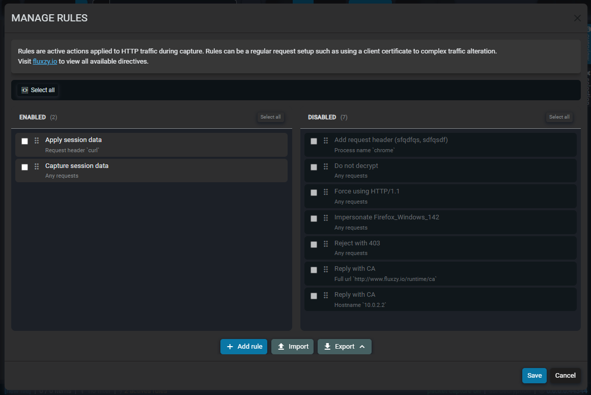 ergonomic manage rules dialog