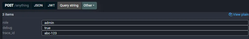 Query string parameters parsed into a name and value table