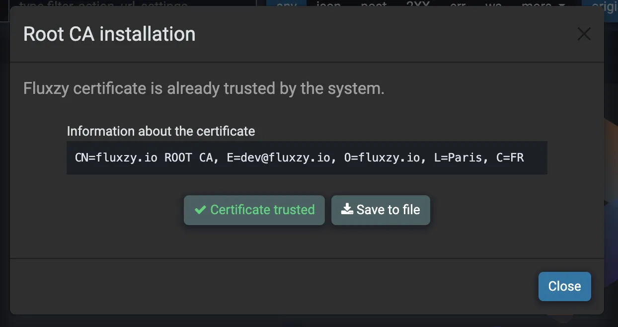 Root certificate wizard dialog accepted