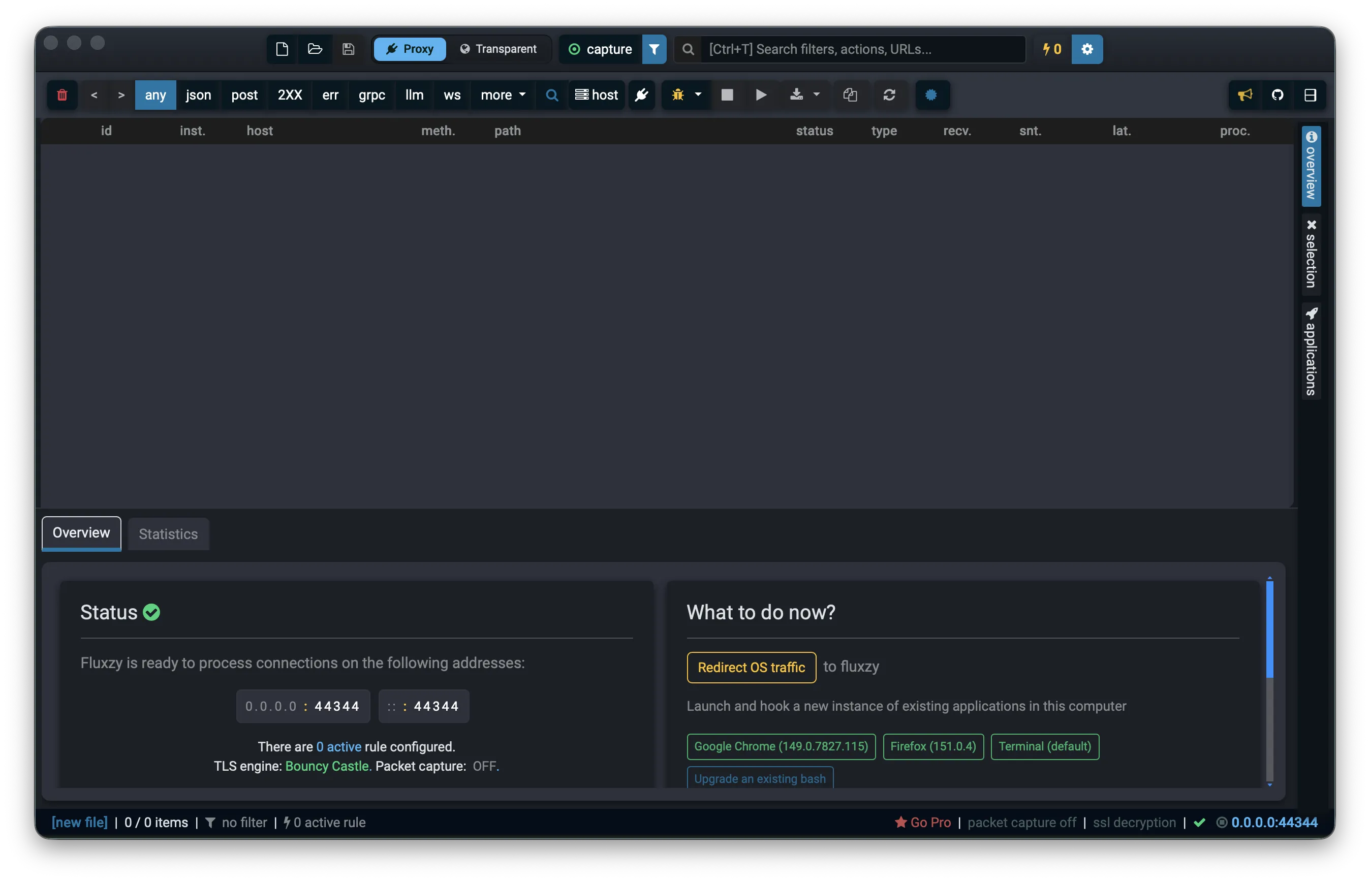 Fluxzy Desktop main window