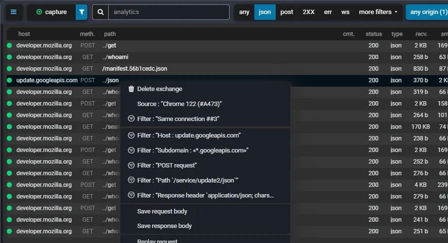 filter with context menu