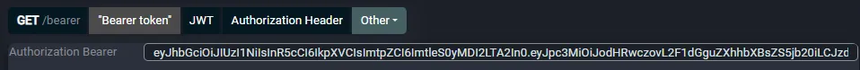 The encoded Bearer token and the JWT tab in the request panel