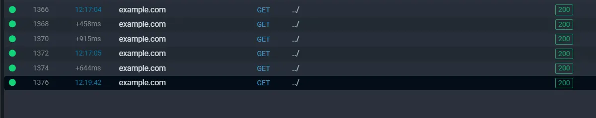 The exchange list after replay, with the re-run request added as a new entry at the bottom