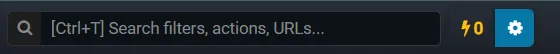 Fluxzy title bar showing the rules bolt button next to the search box and settings