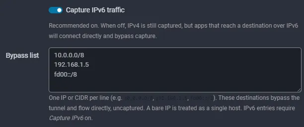 Transparent proxy settings in Fluxzy Desktop Global Settings